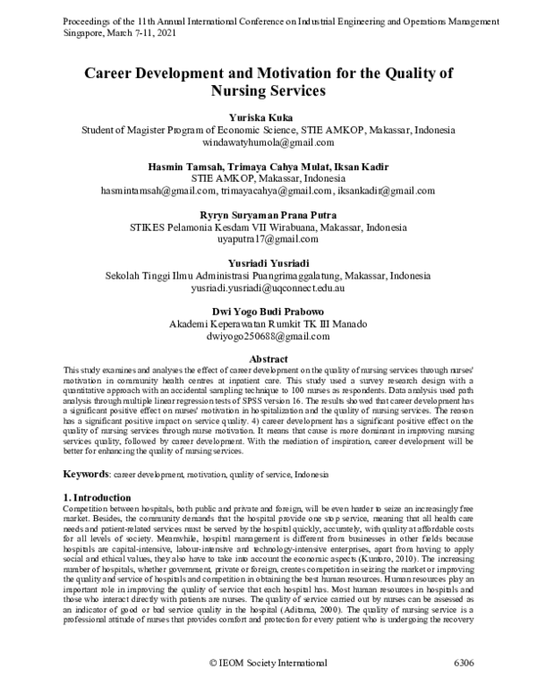 (PDF) Career Development and Motivation for the Quality of Nursing Services