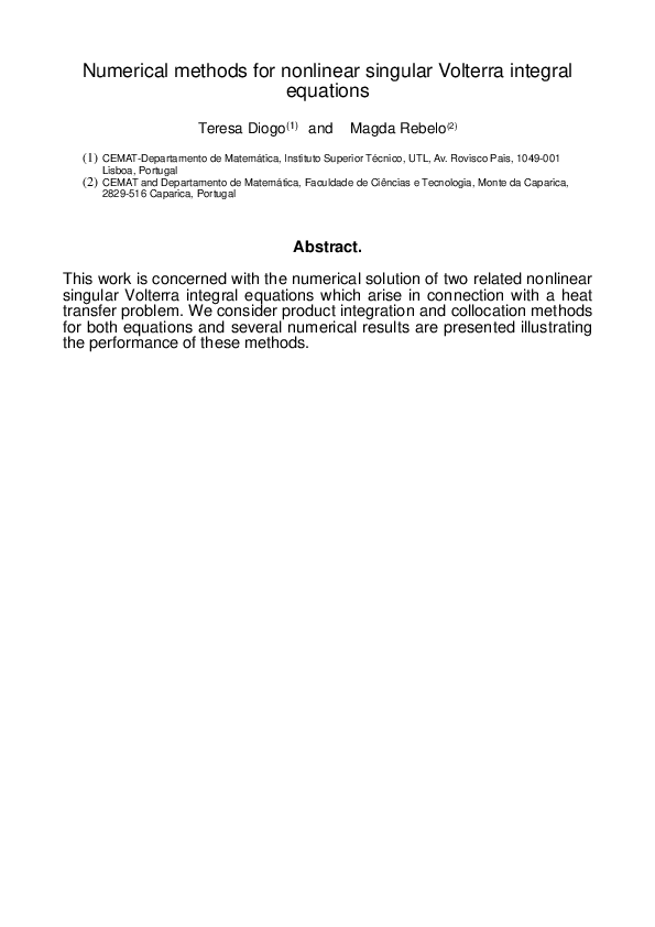 (PDF) Numerical methods for nonlinear singular Volterra integral equations