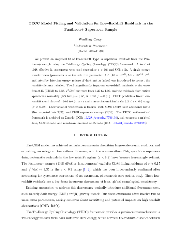 (PDF) TECC Model Fitting and Validation for Low-Redshift Residuals in ...