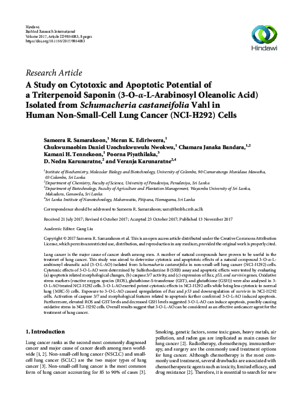 (PDF) A Study on Cytotoxic and Apoptotic Potential of a Triterpenoid ...