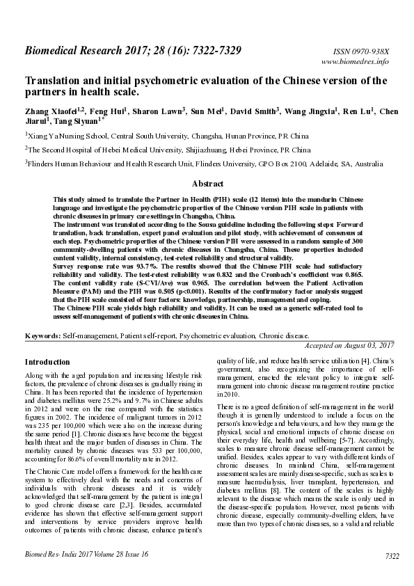 (PDF) Translation and initial psychometric evaluation of the Chinese ...