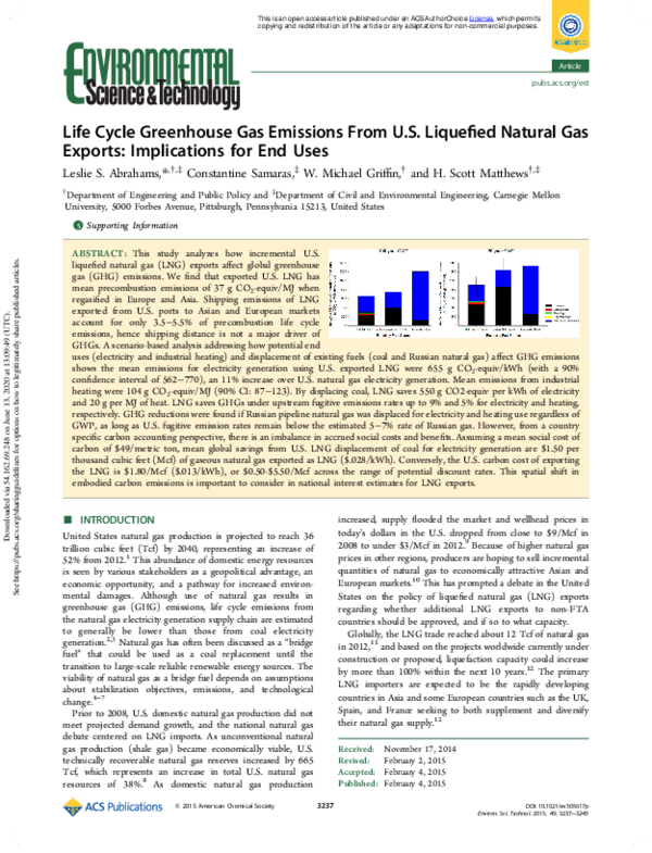 (PDF) Life Cycle Greenhouse Gas Emissions From U.S. Liquefied Natural ...