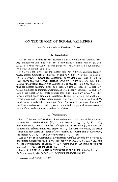 (PDF) On the theory of normal variations