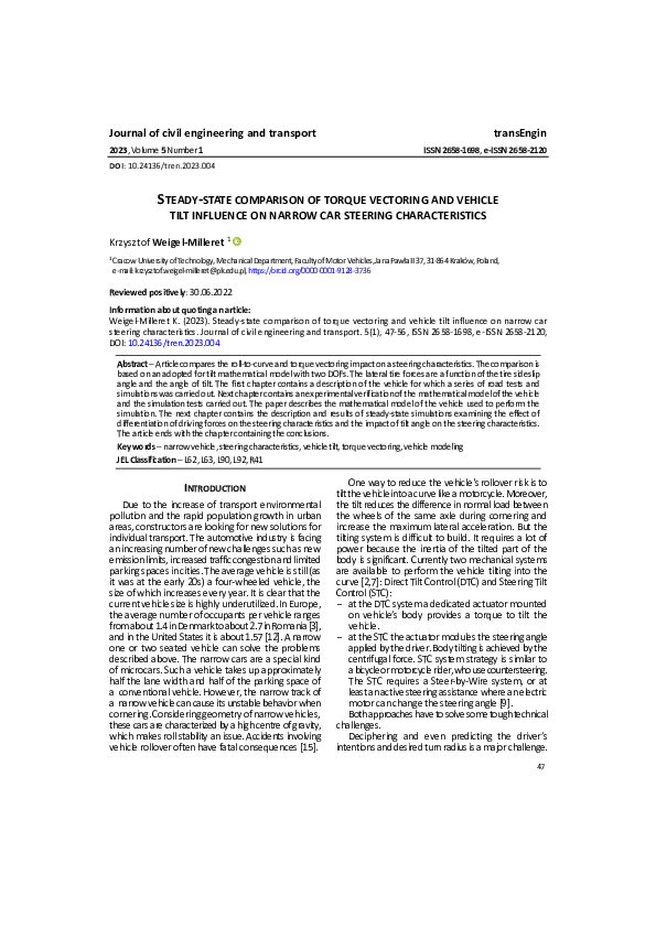 (PDF) Steady-state comparison of torque vectoring and vehicle tilt ...