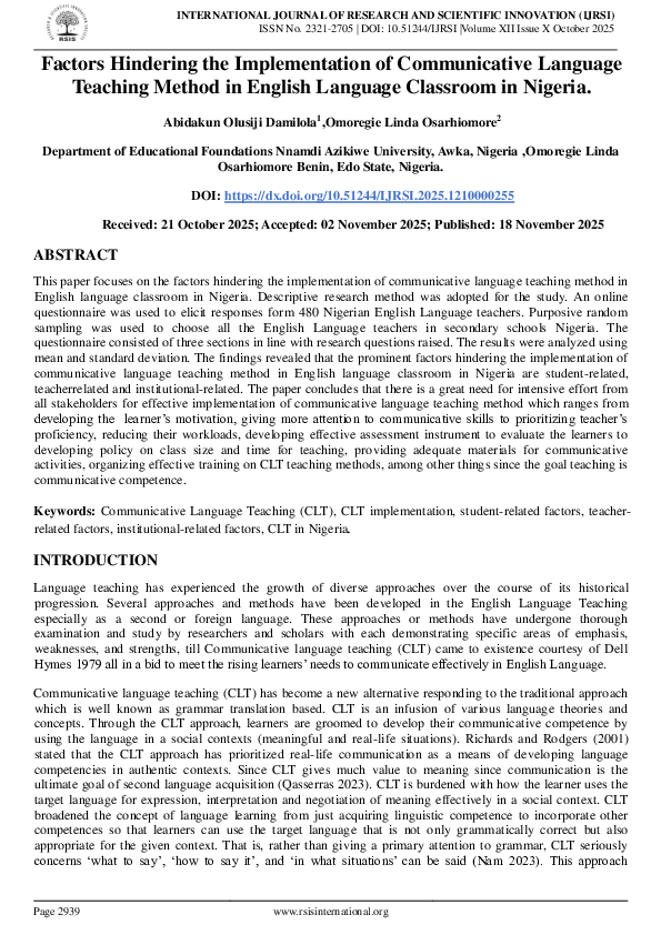 (PDF) Factors Hindering the Implementation of Communicative Language ...