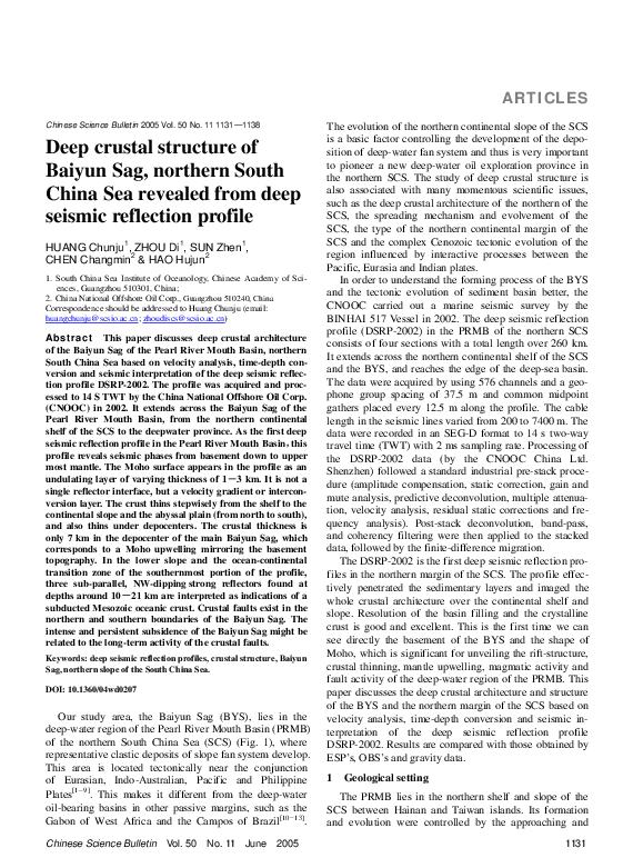 (PDF) Deep crustal structure of Baiyun Sag, northern South China Sea ...