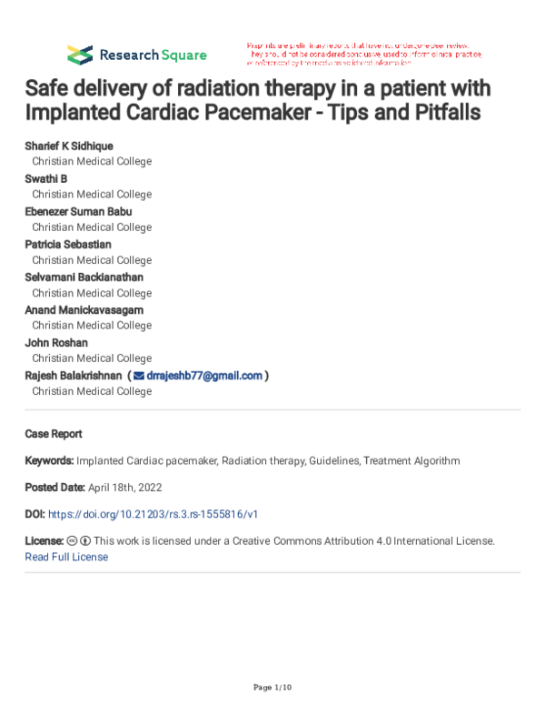 (PDF) Safe delivery of radiation therapy in a patient with Implanted ...