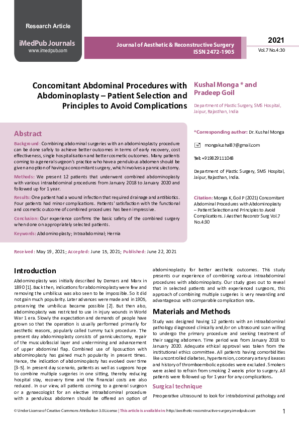 (PDF) Concomitant Abdominal Procedures with Abdominoplasty ?? Patient ...