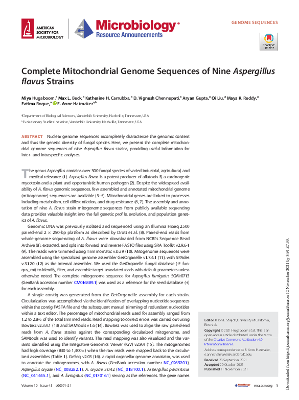 (PDF) Complete Mitochondrial Genome Sequences of Nine Aspergillus ...