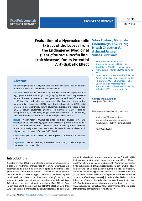(PDF) Evaluation of a Hydroalcoholic Extract of the Leaves from the ...