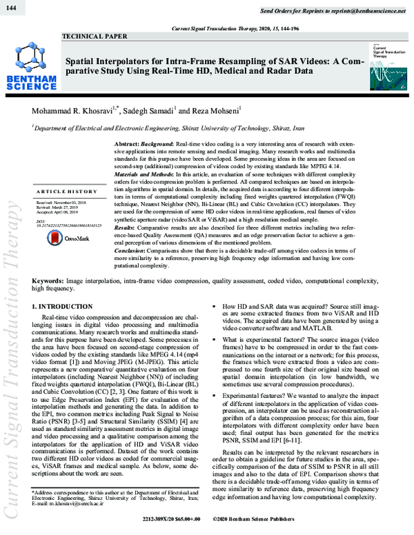 (PDF) Spatial Interpolators for Intra-Frame Resampling of SAR Videos: A ...