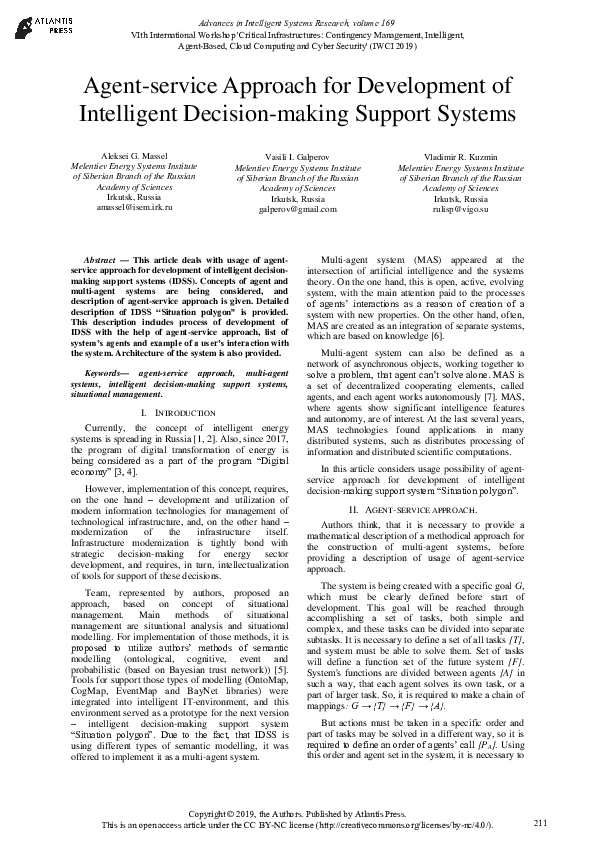 (PDF) Agent-service Approach for Development of Intelligent Decision ...