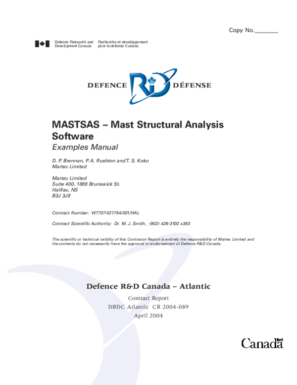 (PDF) MASTSAS Mast Structural Analysis Software, Examples Manual