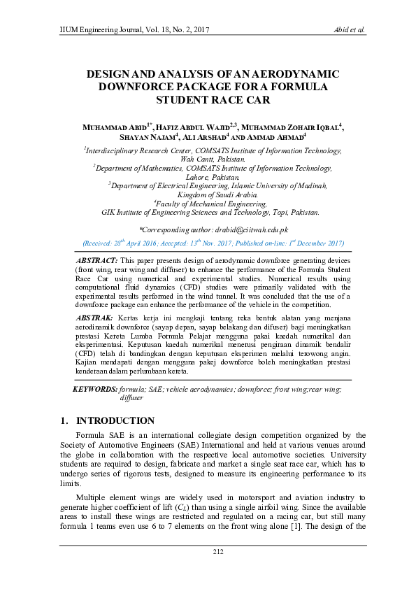 (PDF) Design and Analysis of an Aerodynamic Downforce Package for a ...