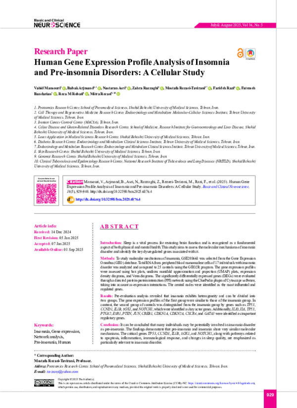 (PDF) Human Gene Expression Profile Analysis of Insomnia and Pre ...