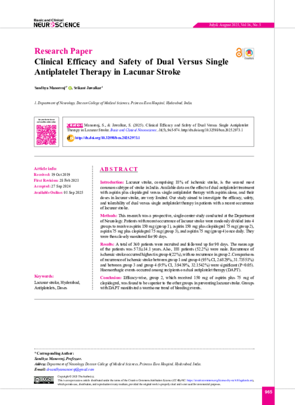 (PDF) Clinical Efficacy and Safety of Dual Versus Single Antiplatelet ...
