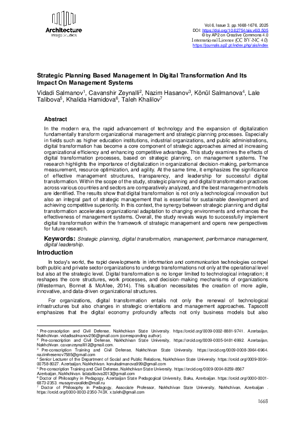 (PDF) Strategic Planning Based Management In Digital Transformation And ...