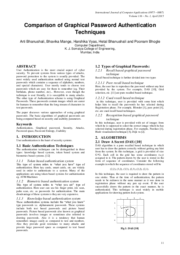 (PDF) Comparison of Graphical Password Authentication Techniques