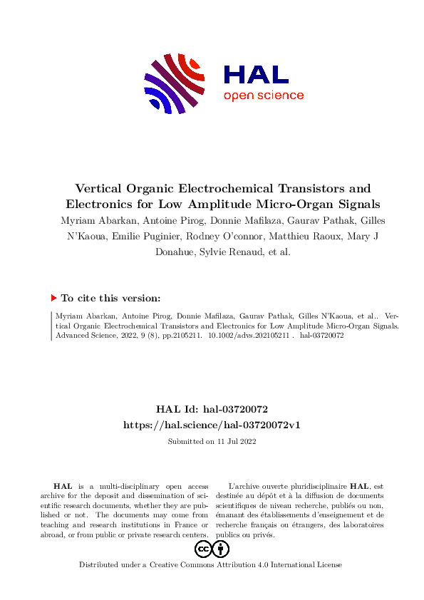 (PDF) Vertical Organic Electrochemical Transistors and Electronics for ...