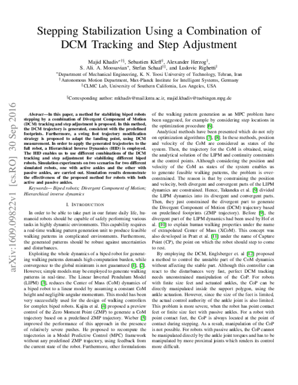 (PDF) Stepping Stabilization Using a Combination of DCM Tracking and ...