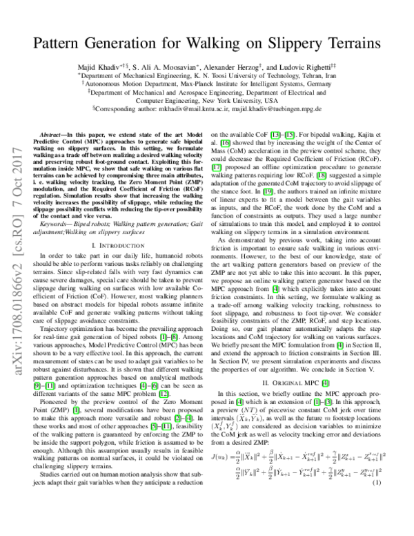 (PDF) Pattern Generation for Walking on Slippery Terrains