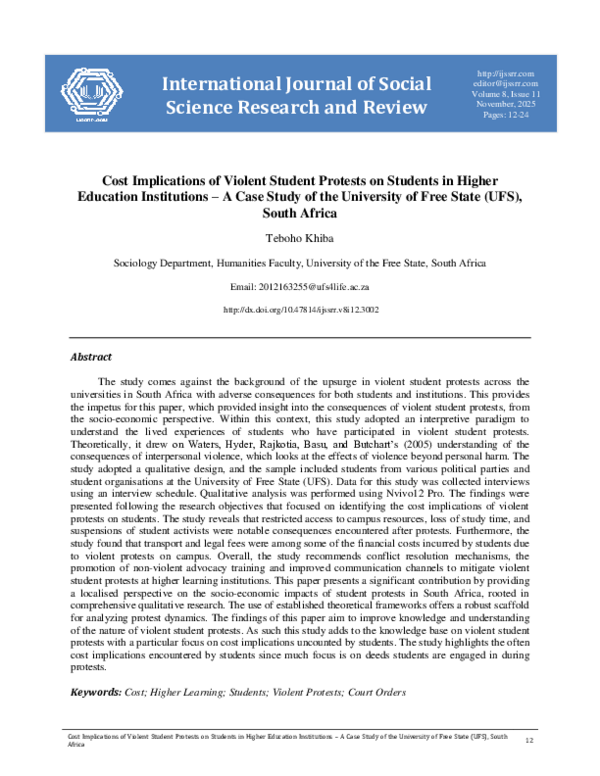(PDF) Cost Implications of Violent Student Protests on Students in ...