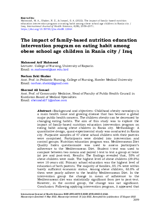 (PDF) impact of family-based nutrition education intervention program ...