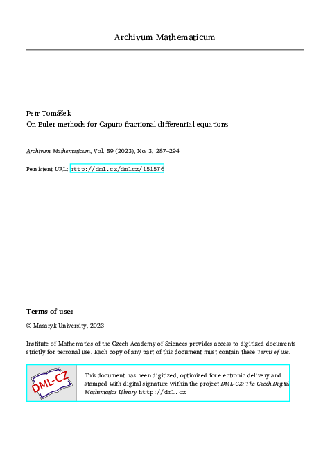 (PDF) On Euler methods for Caputo fractional differential equations