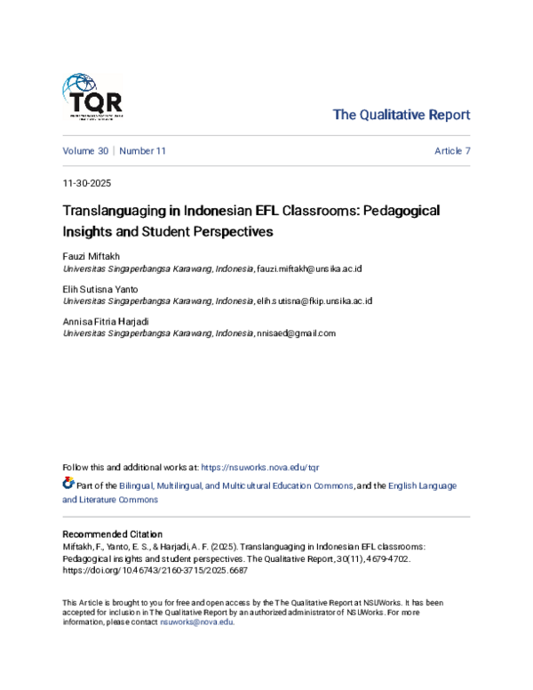(PDF) Translanguaging in Indonesian EFL Classrooms: Pedagogical ...