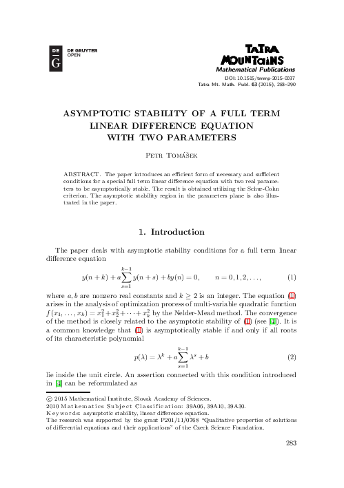(PDF) Asymptotic stability of a full term linear difference equation ...