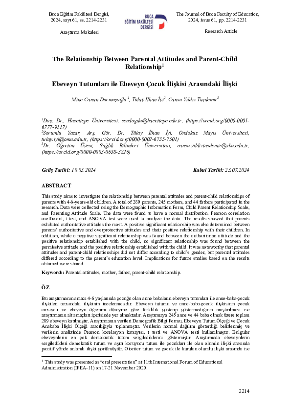 (PDF) The Relationship Between Parental Attitudes and Parent-Child ...