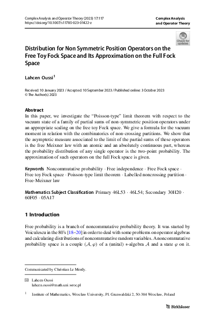 (PDF) Distribution for Non Symmetric Position Operators on the Free Toy ...