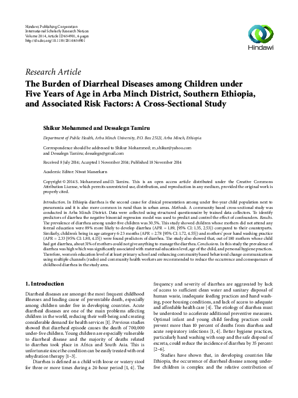 (PDF) The Burden of Diarrheal Diseases among Children under Five Years ...