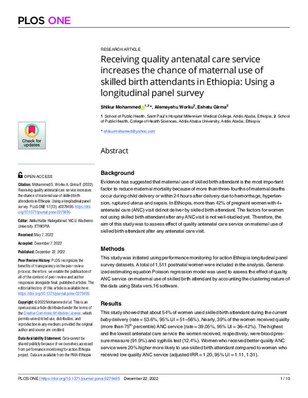 (PDF) Receiving quality antenatal care service increases the chance of ...