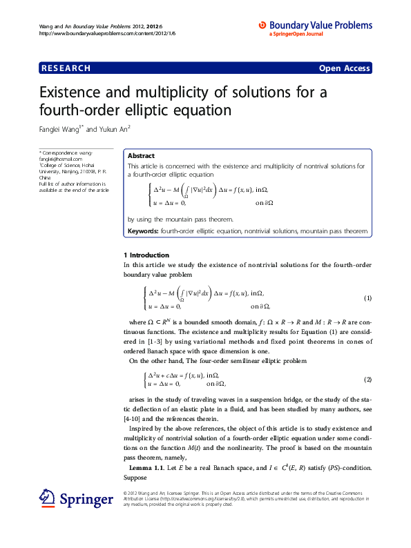 (PDF) Existence and multiplicity of solutions for a fourth-order ...