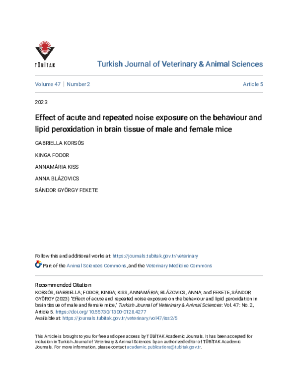 (PDF) Effect of acute and repeated noise exposure on the behaviour and ...