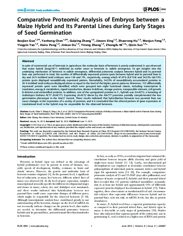 (PDF) Comparative Proteomic Analysis of Embryos between a Maize Hybrid ...