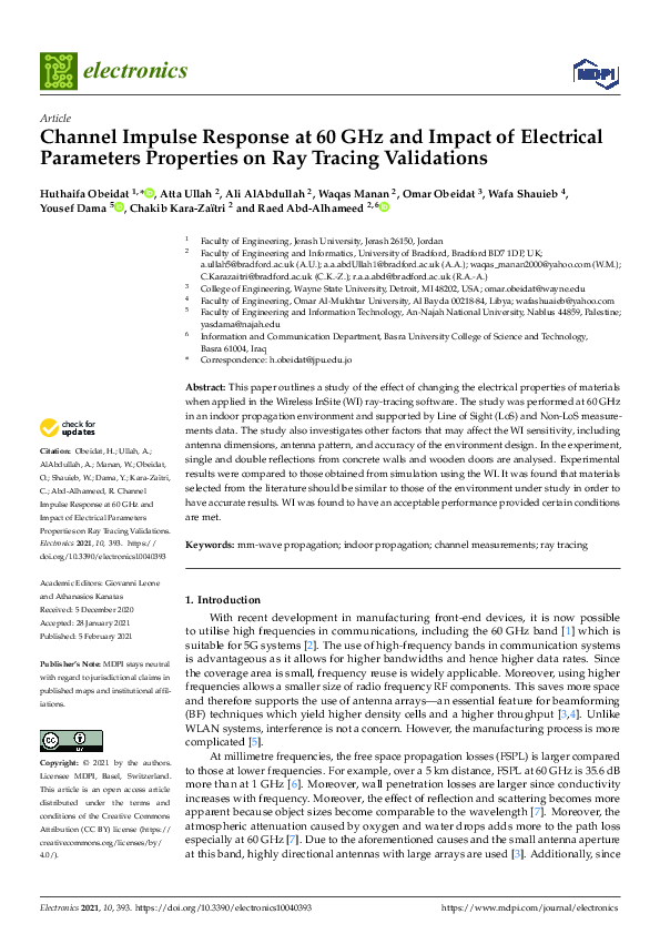 (PDF) Channel Impulse Response at 60 GHz and Impact of Electrical ...