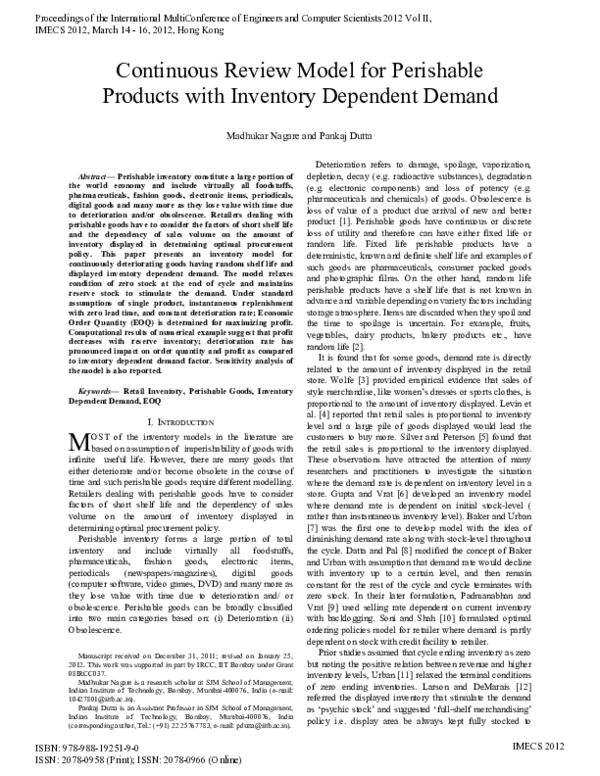 (PDF) Continuous Review Model for Perishable Products with Inventory ...