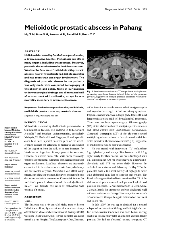 (PDF) Melioidotic prostatic abscess in Pahang