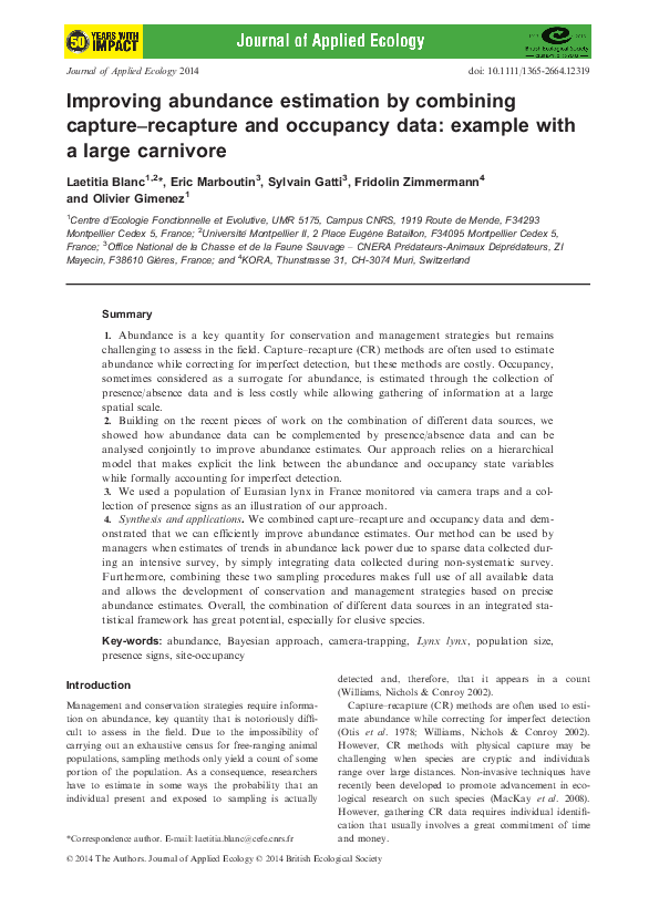 (PDF) Improving abundance estimation by combining capture-recapture and ...