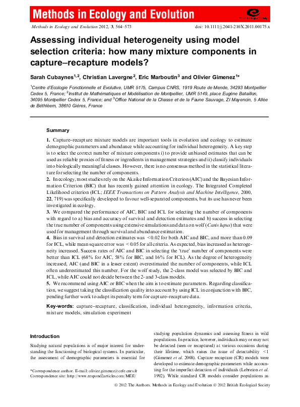 (PDF) Assessing individual heterogeneity using model selection criteria ...