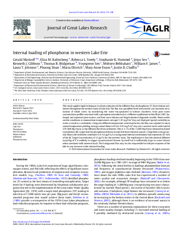 (PDF) Internal loading of phosphorus in western Lake Erie