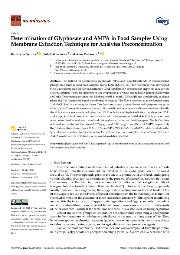 (PDF) Determination of Glyphosate and AMPA in Food Samples Using ...