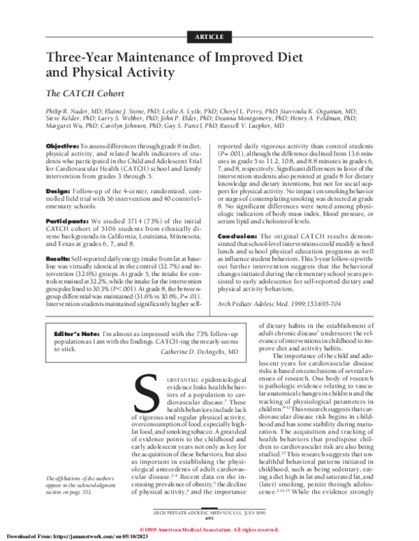 (PDF) Three-Year Maintenance of Improved Diet and Physical Activity