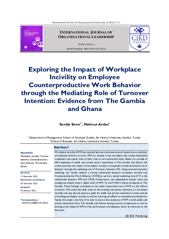 (PDF) Exploring the Impact of Workplace Incivility on Employee ...