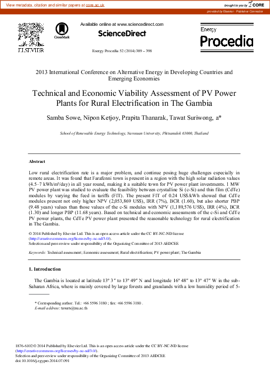 (PDF) Technical and Economic Viability Assessment of PV Power Plants ...