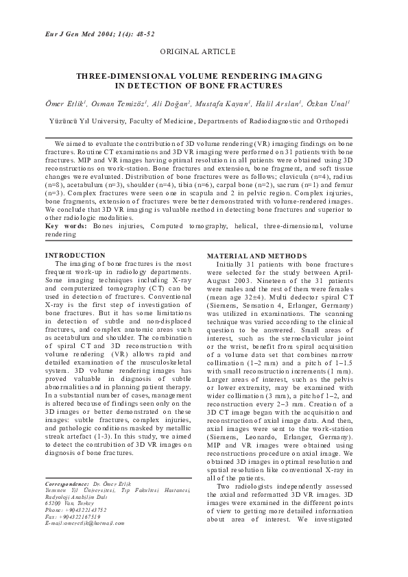 (PDF) Three-Dimensional Volume Rendering Imaging in Detection of Bone ...