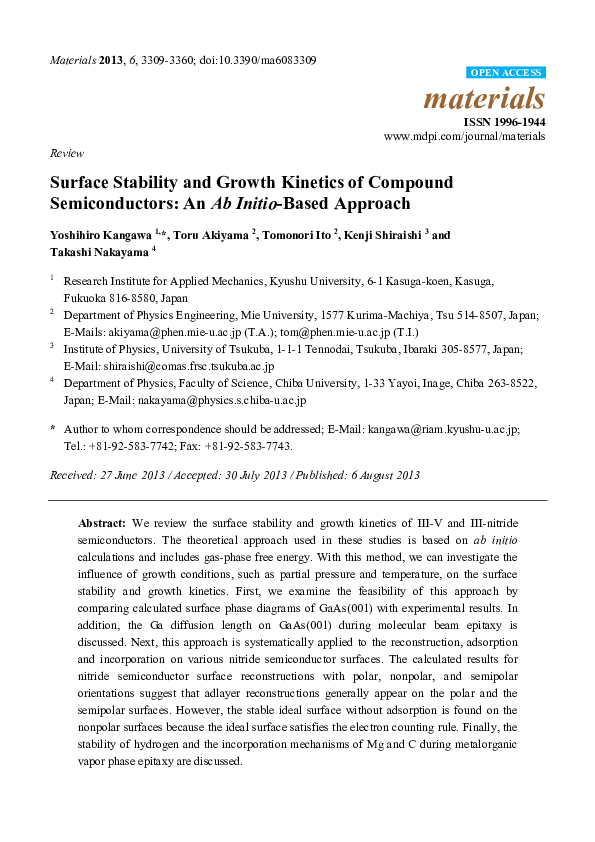 (PDF) Surface Stability and Growth Kinetics of Compound Semiconductors ...