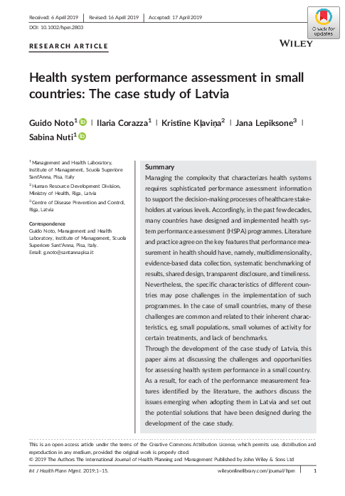 (PDF) Health system performance assessment in small countries: The case ...